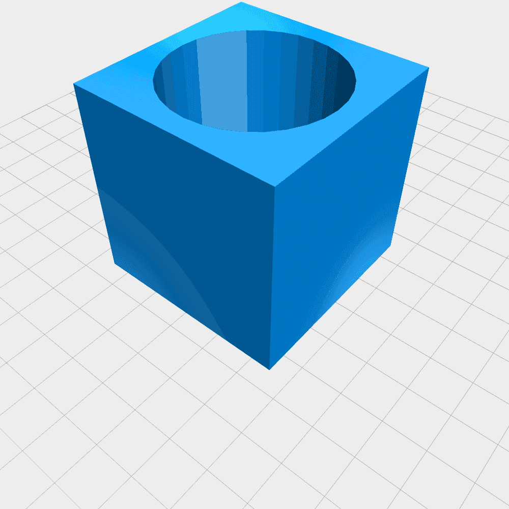5cm cube with 80% diameter hole